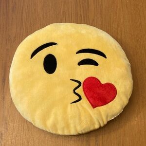 Kissing Face Emoji Plush Pillow - Yellow with Red Heart